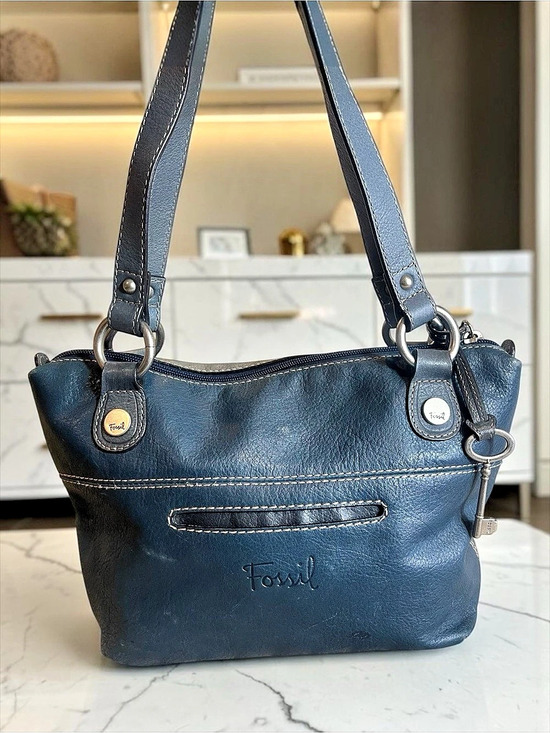 Fossil Handbags - Fossil Blue Leather Shoulder Tote